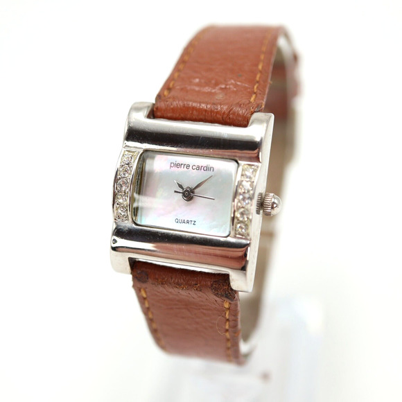 Pierre Cardin Accessories - Pierre Cardin Womens 23mm MOP Rectangle Tank Dial Brown Leather Working